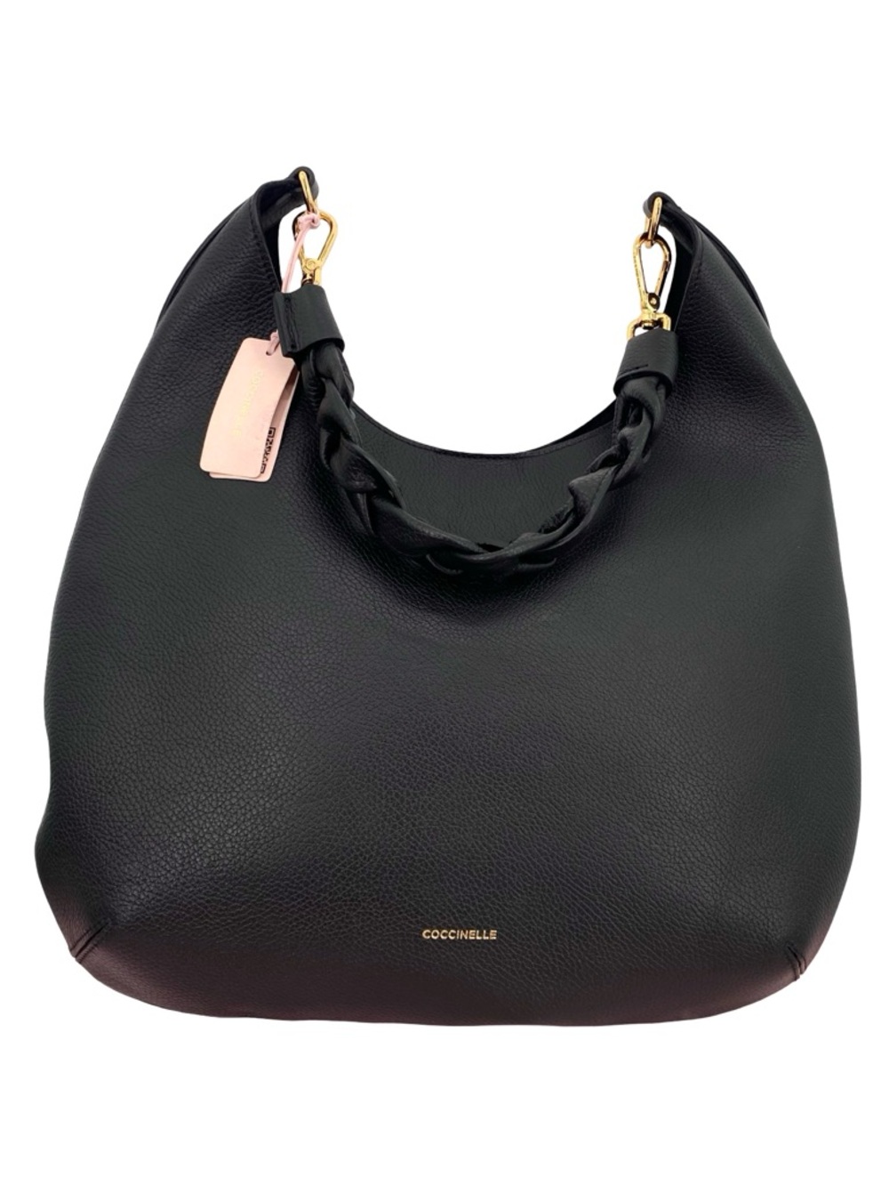 Coccinelle Braided Strap Shoulder Bag Black Leather Purse New